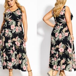 City Chic Resort wear molikini scoop tropical print maxi dress Sz 20 New